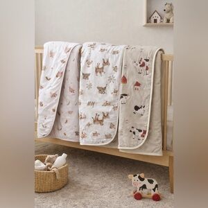 🐄🐑🐖 Tiny Farm Friends Reversible Baby Blankets – 3 Styles Available 🐓✨